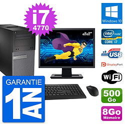 PC Tour Dell 3020 Ecran 22" Intel i7-4770 RAM 8Go Disque 500Go Windows 10 Wifi - Occasion