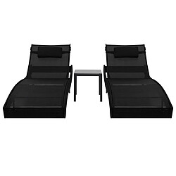 Helloshop26 Lot de 2 transats chaise longue bain de soleil lit de jardin terrasse meuble d'extérieur et table résine tressée et textilène noir 02_0012145