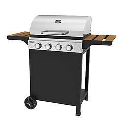 Barbecue à Gaz Portable Kekai Fort Peck 118,5x57,5x104,5 cm de 12 kW avec 4 Brûleurs, Thermomètre, Tables Latérales et Roulettes