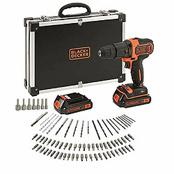 Black & Decker BDCHD18BAFC Perceuse-visseuse à percussion sans fil 18V, 40 Nm + Set d'accessoires - 80 pcs. + 2x Batteries 1,5 Ah + Chargeur + Coffret