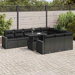 vidaXL Salon de jardin 11 pcs avec coussins noir résine tressée