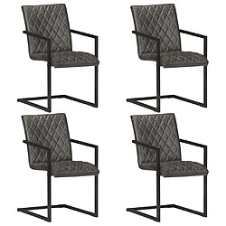 vidaXL Chaises à manger cantilever lot de 4 gris cuir véritable