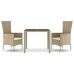 Ensemble salle à manger de jardin 3 pcs,Table et chaise à dîner d'extérieur Beige poly rotin -MN39664