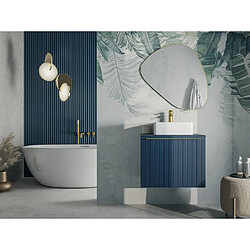 Vente-Unique Meuble de salle de bain suspendu simple vasque strié bleu - 60 cm - JOSEPHA