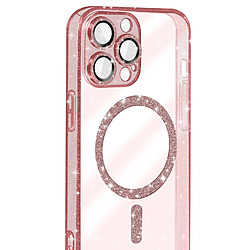 Avizar Coque MagSafe pour iPhone 14 Pro Max Silicone Pailleté Rose Champagne