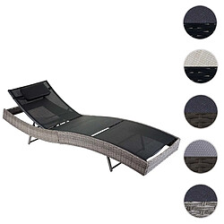 Mendler Chaise longue Savannah en polyrotin, transat de jardin ~ gris, textilene noir