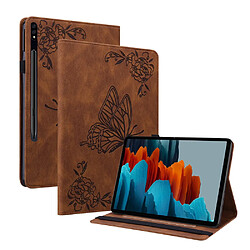 Etui en PU motif papillon et fleur avec support et porte-carte marron pour votre Samsung Galaxy Tab S8