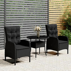 vidaXL Ensemble de bistro de jardin 3 pcs Résine tressée Noir