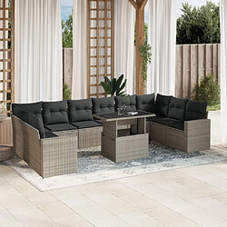 vidaXL Salon de jardin 11 pcs avec coussins gris clair résine tressée