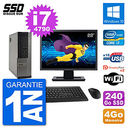 PC Dell 7020 SFF Ecran 22" Intel i7-4790 RAM 4Go SSD 240Go Windows 10 Wifi - Occasion