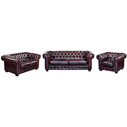 Vente-Unique Canapés chesterfield 3 places 2 places et un fauteuil BRENTON 100% cuir de buffle - Bordeaux