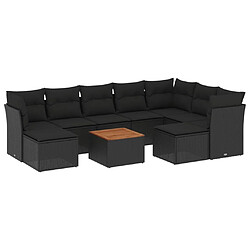 Maison Chic Salon de jardin 10 pcs avec coussins | Ensemble de Table et chaises | Mobilier d'Extérieur noir résine tressée -GKD48004