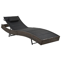 Helloshop26 Transat chaise longue bain de soleil lit de jardin terrasse meuble d'extérieur résine tressée et textilène marron 02_0012921