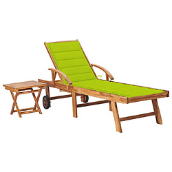 Helloshop26 Transat chaise longue bain de soleil lit de jardin terrasse meuble d'extérieur avec table et coussin bois de teck solide 02_0012643