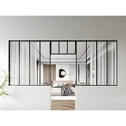 Vente-Unique Lot de 2 verrières atelier avec imposte en aluminium thermolaqué - 2 x L120 x H130 + L73 x H40 cm - Noir - BAYVIEW