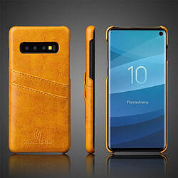 Wewoo Coque Rigide Etui en cuir Fierre Shann Retro Oil cire PU pour Galaxy S10 E avec fentes cartes Jaune