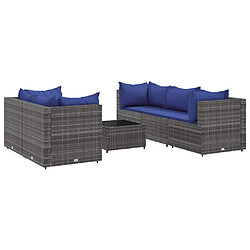 vidaXL Salon de jardin 6 pcs avec coussins Gris Résine tressée