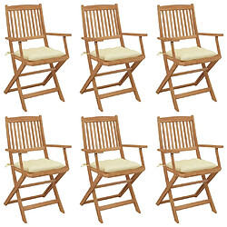 Maison Chic Lot de 6 Chaises pliables de jardin avec coussins - Fauteuil d'extérieur Bois d'acacia -MN49229