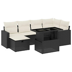 vidaXL Salon de jardin 7 pcs avec coussins noir résine tressée