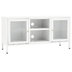 Maison Chic Meuble TV scandinave - Banc TV pour salon Blanc 105x35x52 cm Acier et verre -MN58867