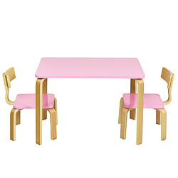 Helloshop26 Ensemble table et chaise pour enfant inclus 1 table et 2 chaises bonne protection en bois courbé rose 20_0008529