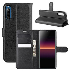 Etui en PU peau de litchi avec support noir pour votre Sony Xperia L4