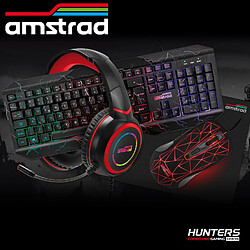 Pack Pro Gamer AMSTRAD HUNTERS 5 pièces: Clavier, Souris & tapis, Casque & adaptateur. Retro-éclairage RVB. AZERTY & USB pas cher