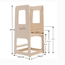 Acheter Tour d'Apprentissage Montessori Robincool Evolutive 40x44x90 cm en Bois Éco avec Hauteur Réglable et Barre de Sécurité