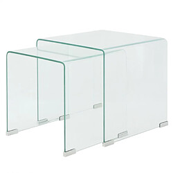 vidaXL Ensemble de tables gigognes 2 Pièces Verre trempé Transparent 