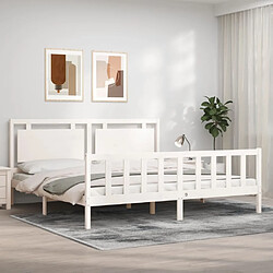 Maison Chic Lit adulte - Cadre Structure de lit avec tête de lit Contemporain blanc 180x200 cm bois massif -MN51418