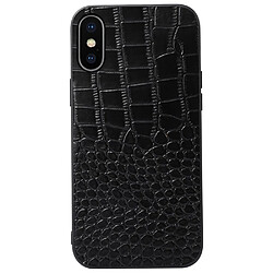 Coque en cuir véritable texture crocodile noir pour votre iPhone XS Max 6.5 pouces