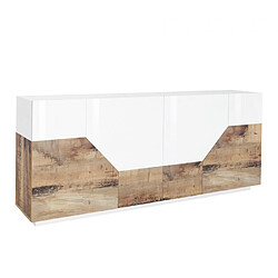 Avis Ahd Amazing Home Design Buffet bois blanc 4 compartiments 200x43cm salon meuble cuisine Hariett Wood