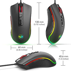 Avis Souris Gamer Redragon COBRA (M711) 7 boutons, 5000 DPI, optique, filaire USB, rétroéclairage LED RVB couleurs suivant DPI