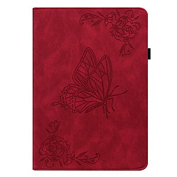 Etui en PU motif de papillons et de fleurs avec porte-cartes et élastique rouge pour votre Samsung Galaxy Tab A8 10.5'' 2021