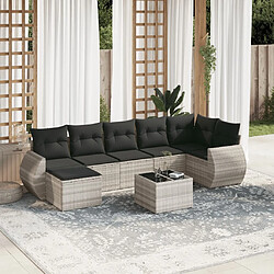 vidaXL Salon de jardin 8 pcs avec coussins gris clair résine tressée