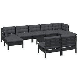 Avis Maison Chic Salon de jardin 10 pcs + coussins - Mobilier/Meubles de jardin - Table et chaises d'extérieur Noir Bois de pin -MN41305