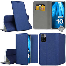 Htdmobiles Housse etui portefeuille avec coque intérieure en silicone pour Xiaomi Redmi 10 + film ecran - BLEU MAGNET