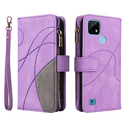 Etui en PU magnétique, antichoc avec béquille, porte-cartes et dragonne, violet clair pour votre Realme C21