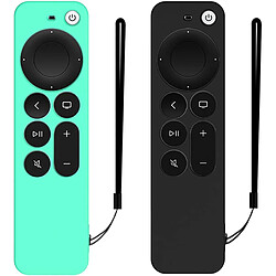 SANAG 2 Pcs Etui En Silicone Pour Telecommande Apple Tv 4K 2021, Housse De Protection Integrale Antichoc Durable Et Soyeux Pour Telecommande Siri 6E Gen 2021 Avec Corde Anti-Perte(Vert Glace+Noir)