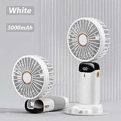 (Blanc) Ventilateur Électrique Pliant Multifonctionnel Portatif de Bureau de Bureau de Pli Portatif de Double Batterie 3000mAh Avec La Lanière de Cou