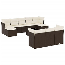 vidaXL Salon de jardin et coussins 11 pcs marron résine tressée