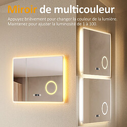 Acheter EMKE Miroir de salle de bain LED avec Loupe 3 Fois 90x70cm | Loupe 3x, Interrupteur Tactile, Anti-buée, Horloge | Lumière Blanche Froide