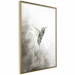 Paris Prix Affiche Murale Encadrée Hummingbird in Shades of Grey 20 x 30 cm Or