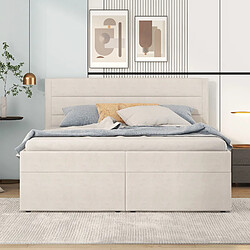 KOMHTOM Lit Rembourré Double 200 X 140 cm Avec Sommier À Lattes En Métal - Grand Espace De Rangement - Ouvrant Des Deux Côtés - Beige