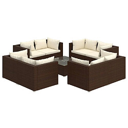 Maison Chic Salon de jardin 9 pcs + coussins - Mobilier/Meubles de jardin - Table et chaises d'extérieur Résine tressée Marron -MN95314