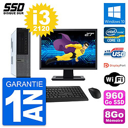 PC Dell OptiPlex 990 DT Ecran 27" i3-2120 RAM 8Go SSD 960Go Windows 10 Wifi - Occasion