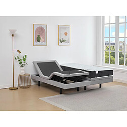 Vente-Unique Lit électrique de relaxation déco + matelas ressorts ensachés et mémoire de forme - 2 x 80 x 200 cm - Tissu - Gris - RIZALI de DREAMEA