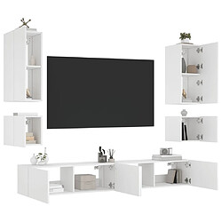 Maison Chic Lot de 6 Meuble TV muraux, Banc TV avec lumières LED pour salon, Meuble de rangement blanc -GKD63865