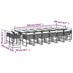 vidaXL Ensemble à manger de jardin et coussins 17 pcs marron rotin pas cher