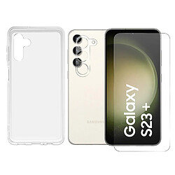 Visiodirect Protection intégrale Verre Trempé pour Samsung S23 Plus 5G+Verre Trempé Caméra Arrière+Coque souple silicone transparente